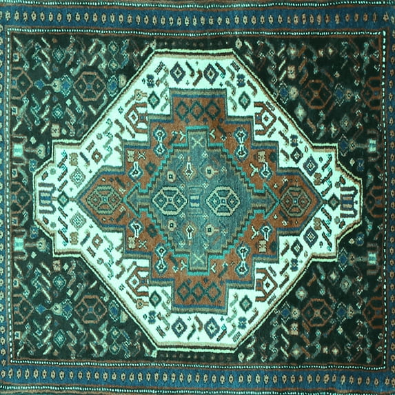 Ahgly Company Machine Washable Indoor Square Medallion Turquoise Blue Traditional Area Rugs, 7' Square