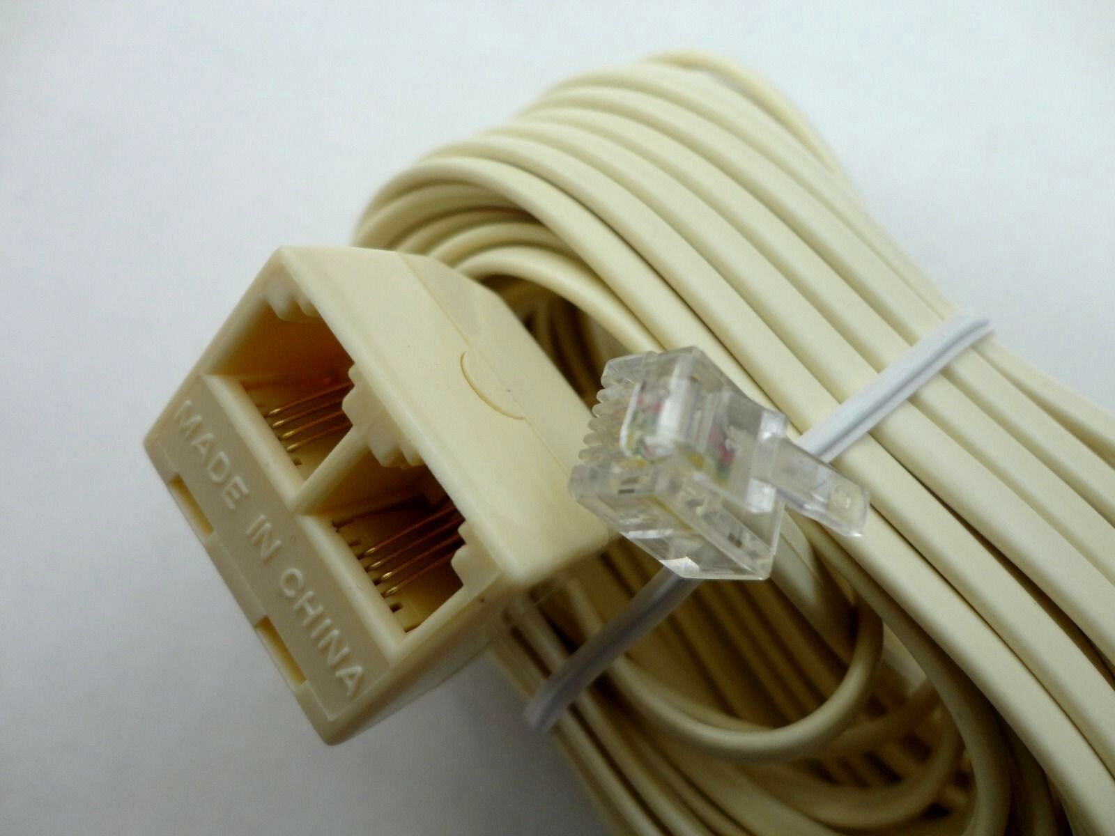 15 Foot Modular Plug to Double Jack Extension Telephone Line Cord, 6P4C