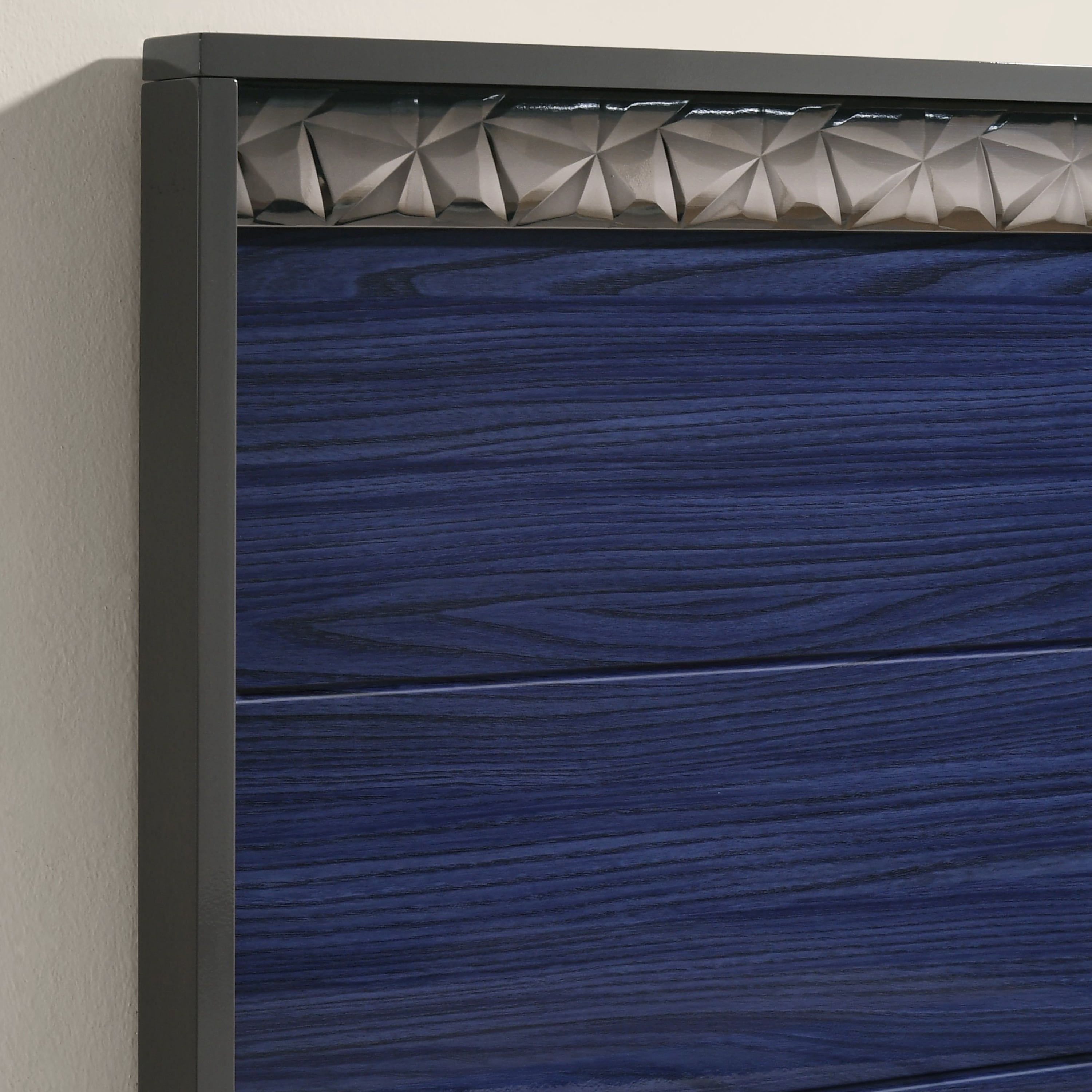 Furniture of America Kensing Solid Wood Platform Bed, King, Ash Gray and Indigo Blue
