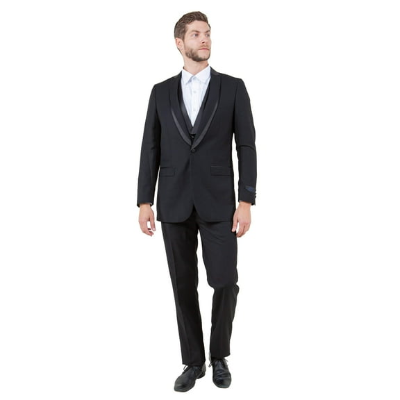 Men's 3pc Tuxedo w/ Satin Shawl Collar Expandable Clip Pants