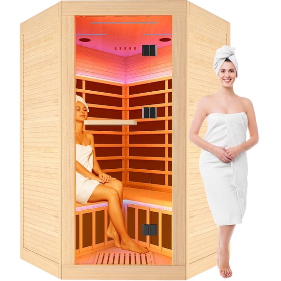 HOSAUNA  Sauna for 2-3 Person,Far Infrared Sauna Low EMF for Gym, Canadian Hemlock with 7 Color Light  47.2 * 47.2 * 74.8inch