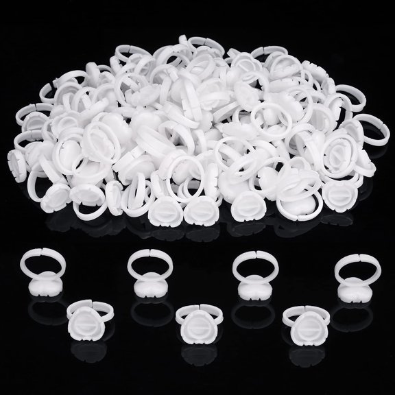 Glue Rings 200PCS Cute Glue Cups Eyelash Glue Holder Makeup Cup for Lash Extensions Supplies (Triangle White)