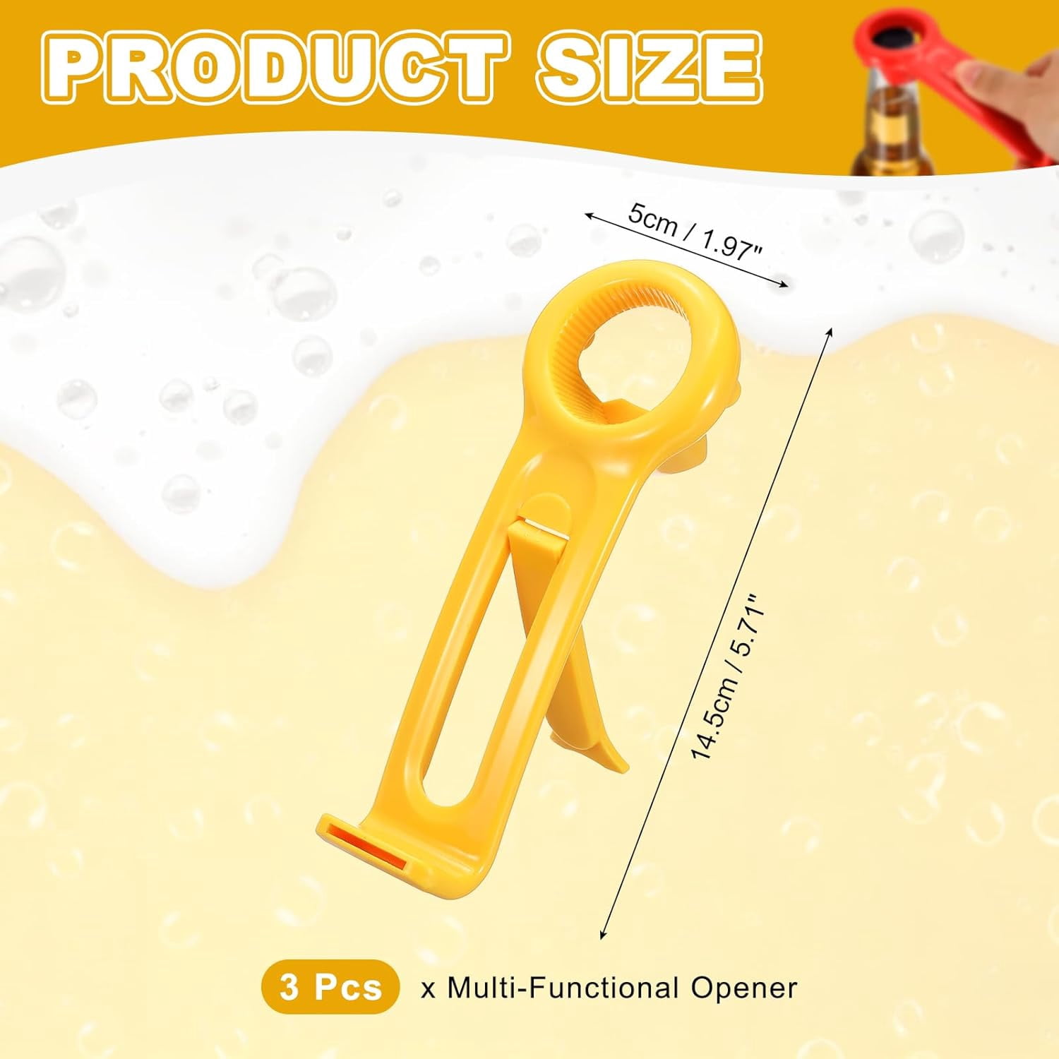 FRKSMD-3 Pcs Jar Key Lid Opener, Jar Lid Opener with Phone Stand Easy Grip Design Multifunctional Can Open Tool for Elderly Seniors Women Weak Hands Kitchen Use, Yellow