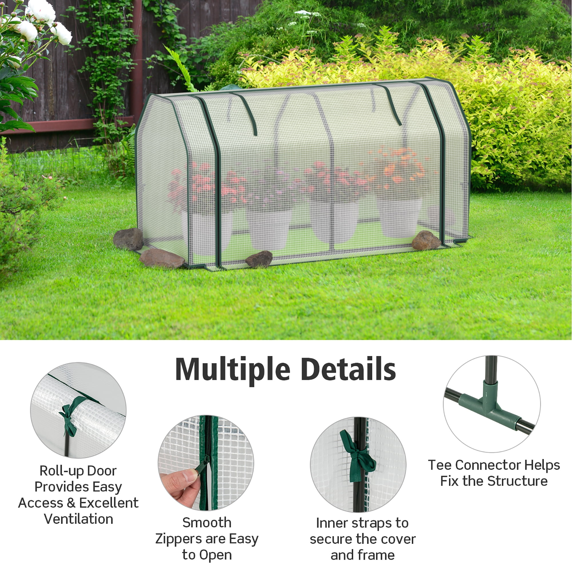 Costway Raised Garden Bed with Dual Zipper Door Greenhouse for Patios and Backyards Grey