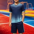 thumbnail image 2 of Odeerbi Niños Niñas Rápido Seco Juego de Entrenamiento de Fútbol Gradiente Geométrico Impresión Cuello En V Camiseta Shorts Conjunto Atlético Para 5-17 Años, 2 of 9
