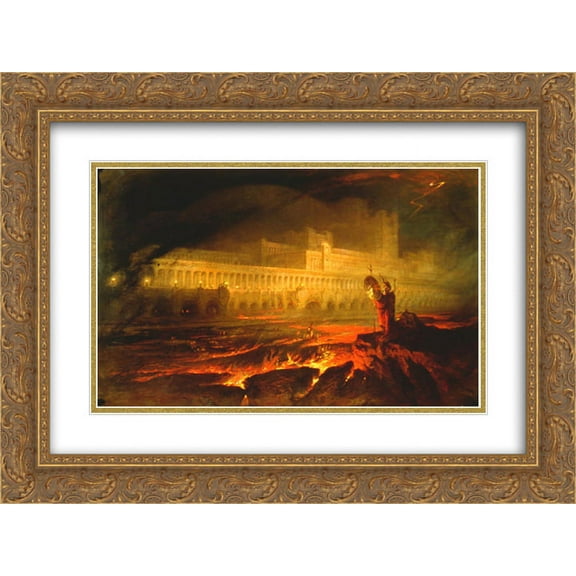 John Martin 2x Matted 24x20 Gold Ornate Framed Art Print 'Pandemonium'