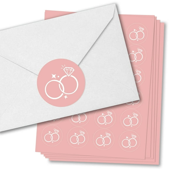 Big Dot of Happiness Pink Wedding Envelope Seal Stickers, Round Circle Stickers to Seal Cards, Announcement Envelope Seals - 120 Count