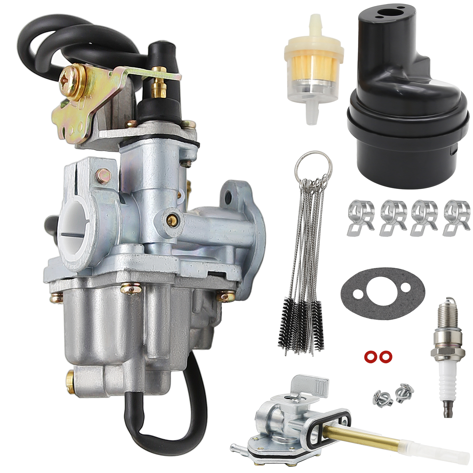 Anxingo LT50 13200-43F00 Carburetor Replacement for Suzuki JR50 84-06, LT-A50 02-05, LT50 84-87 with 44300-24B00 Fuel Tank Petcock Switch Valve