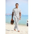 thumbnail image 3 of COOFANDY Mens Linen Suit 2 Piece Cotton Set Fashion Short Sleeve Henley Shirt Vacation Summer Outfits Grey, 3 of 9