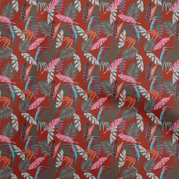 oneOone Georgette Viscose Red Fabric Tropical Leaf Sewing Material Print Fabric By The Yard 42 Inch Wide