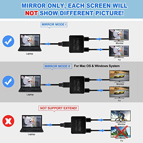 avedio links HDMI 1 in 2 Out, 4K HDMI Splitter for Dual Monitors Duplicate/Mirror Only, 1x2 HDMI Splitter 1 to 2 Amplifier for Full HD 1080P 3D with HDMI Cable (1