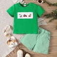 thumbnail image 2 of UAYOTSE Baby Girl Boy Summer Clothes Short Sleeve Tops Embroidery Tee Pattern Tshirt+Vintage Plaid Short Pants Set kids summer clothes(2-3 Years,Green), 2 of 8