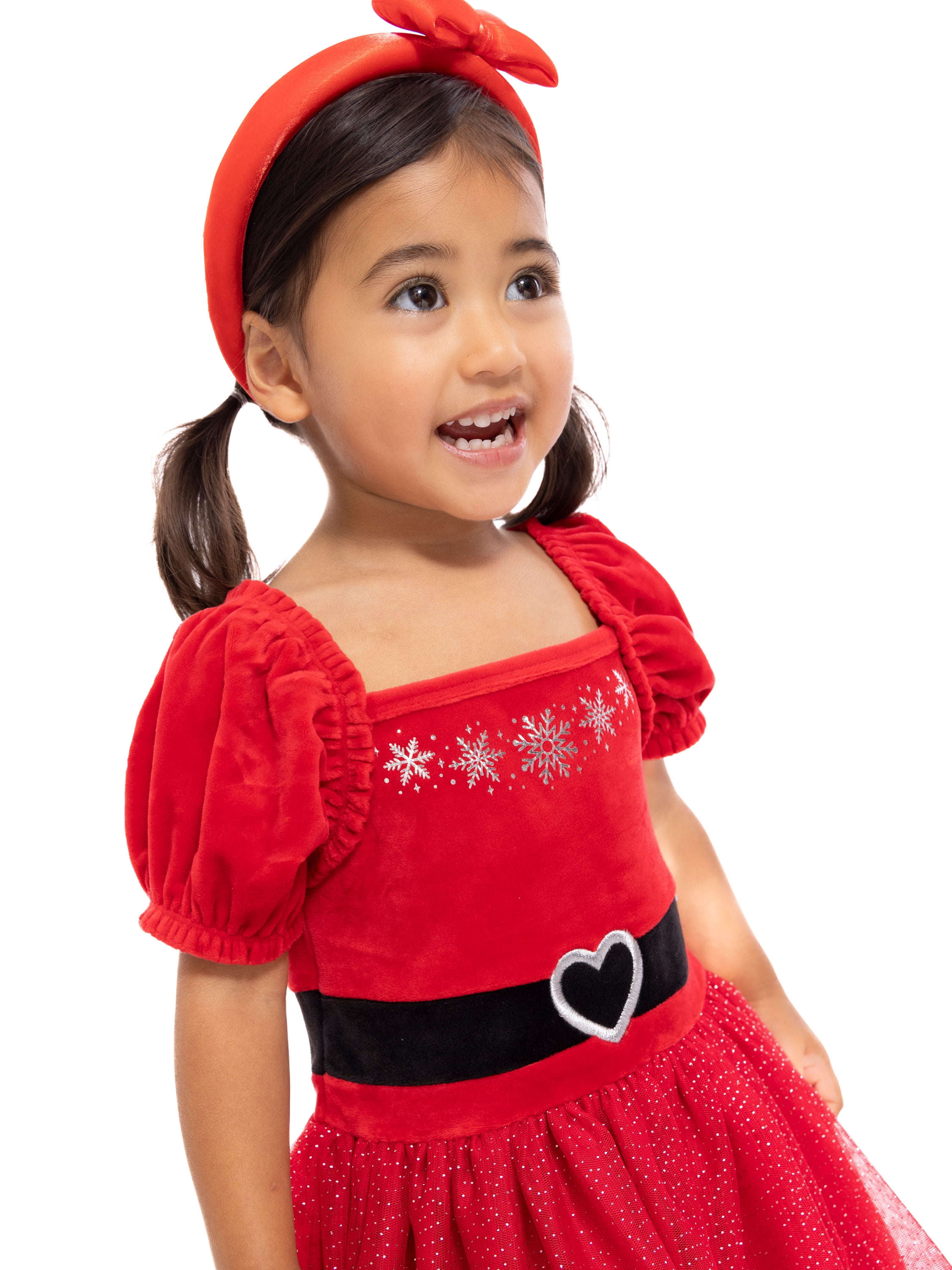 Holiday Time Toddler Girls Cosplay Santa Tutu Dress with Puff Sleeves, Sizes 12M-5T