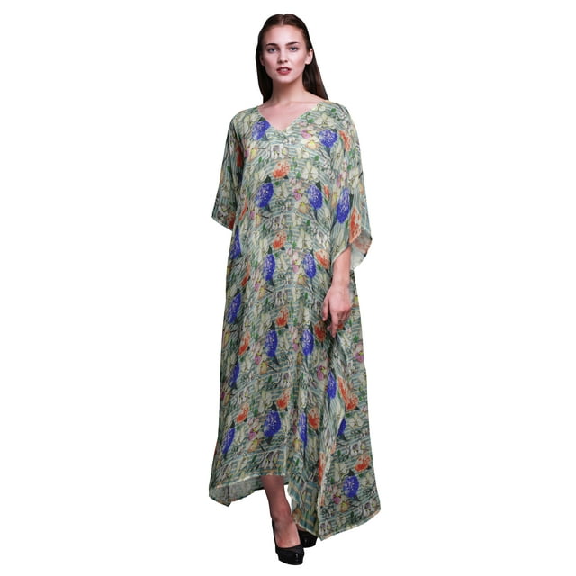 Bimba Kaftan Floral pour Femmes, Tenue d'Intérieur de Vacances, Robe Maxi, Couvre-Maillot de Plage-S-L