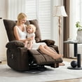 thumbnail image 1 of Swivel Rocker Recliner Chair with Massage and Heat,Oversize Ergonomic Lounge Sofa with Extended Footrest,Cup Holders for Living Room, Bedroom,Brown, 1 of 8
