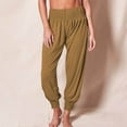 thumbnail image 2 of Womens High Waisted Elastic Smocked Harem Pants Solid Color Soft Casual Stretch Yoga Pants Beam Foot Cropped Pants, 2 of 5