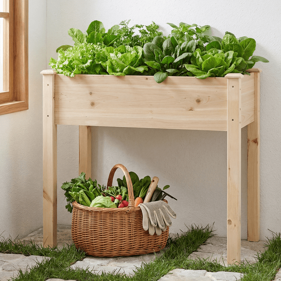 Gianna Raised Garden Bed - Cedar Planter with Non-Woven Liner, Bottom Drainage, 30-Inch Height, 34 x 18 x 30 in Sizes for Outdoor Plants,Wood