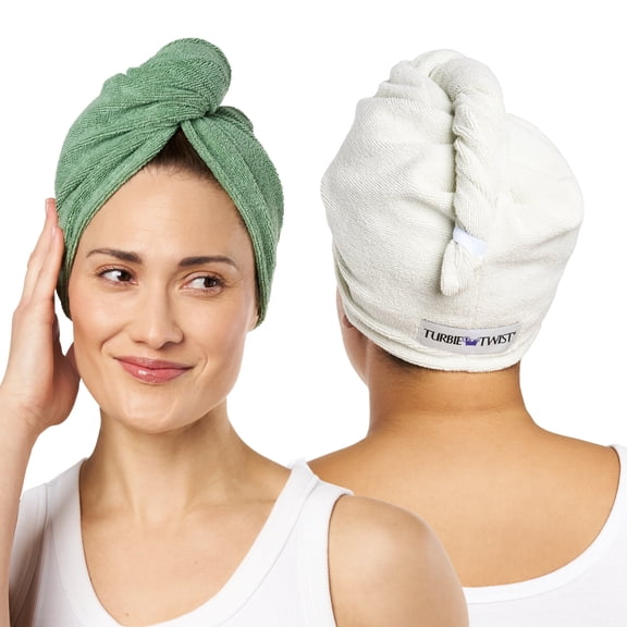 Turbie Twist Microfiber Hair Towel Wrap for Women and Men | 2 Pack | Bathroom Essential Accessories | Quick Dry Hair Turban for Drying Curly, Long & Thick Hair - Sheepskin & Pinecone