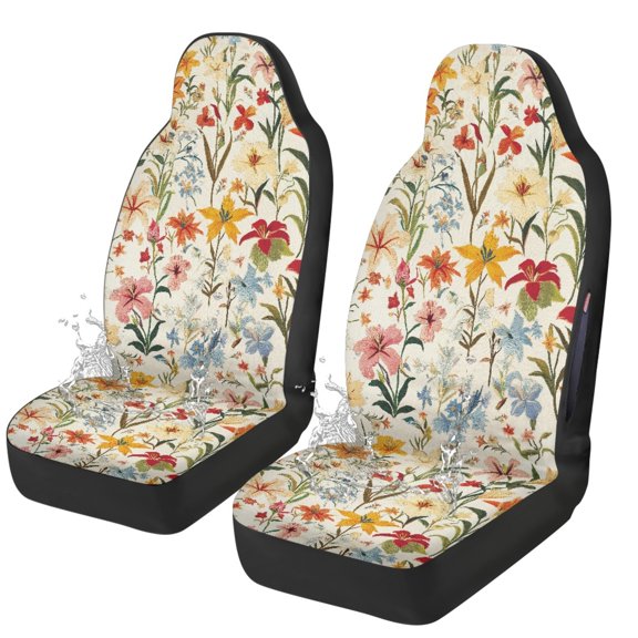 Chririnla Vintage Wildflower Print Car Seat Cushion Polyester Easy to Install Waterproof Automotive Front Seat Covers for Interior Accessories
