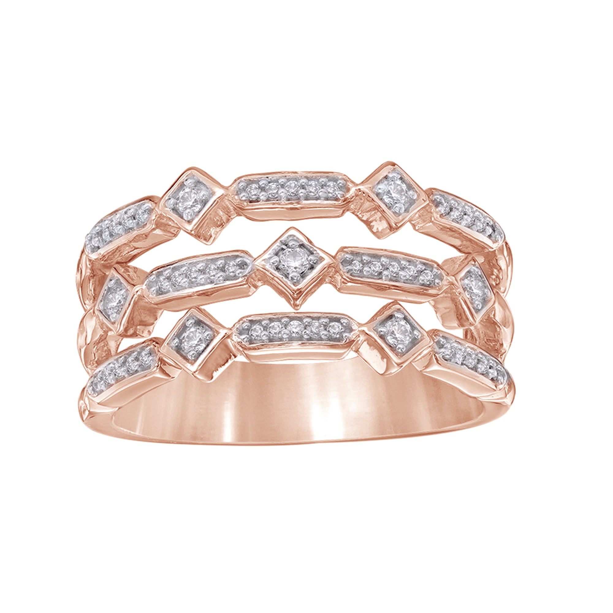 AFFY White Natural Diamond Alternating Geometric Three Row Ring in 10k Rose Gold