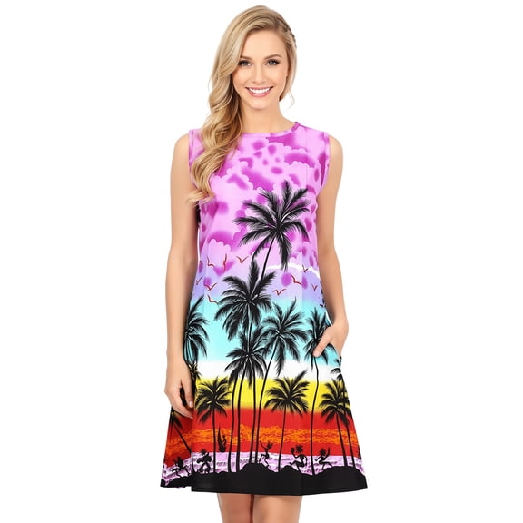 HAPPY BAY Women's Beachwear Swimsuit Coverups Summer Swim Beach Dress Cover ups for Swimwear Women Loose Bathing Suit 12-14 Violet, Palm Tree