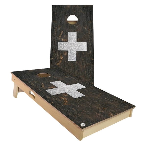 Skip's Garage | Switzerland Flag Rustic Cornhole Board Set | Includes Boards & Bags | Choose Your Size & Accessories