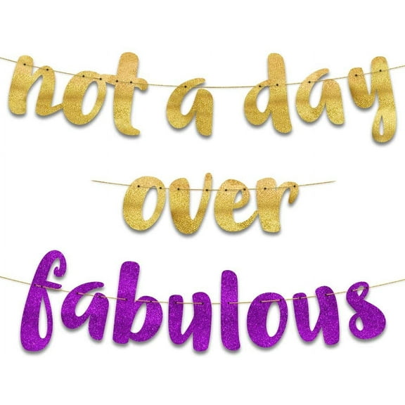 Not a Day Over Fabulous Gold and Purple Glitter Birthday Banner - Happy Birthday Party Supplies