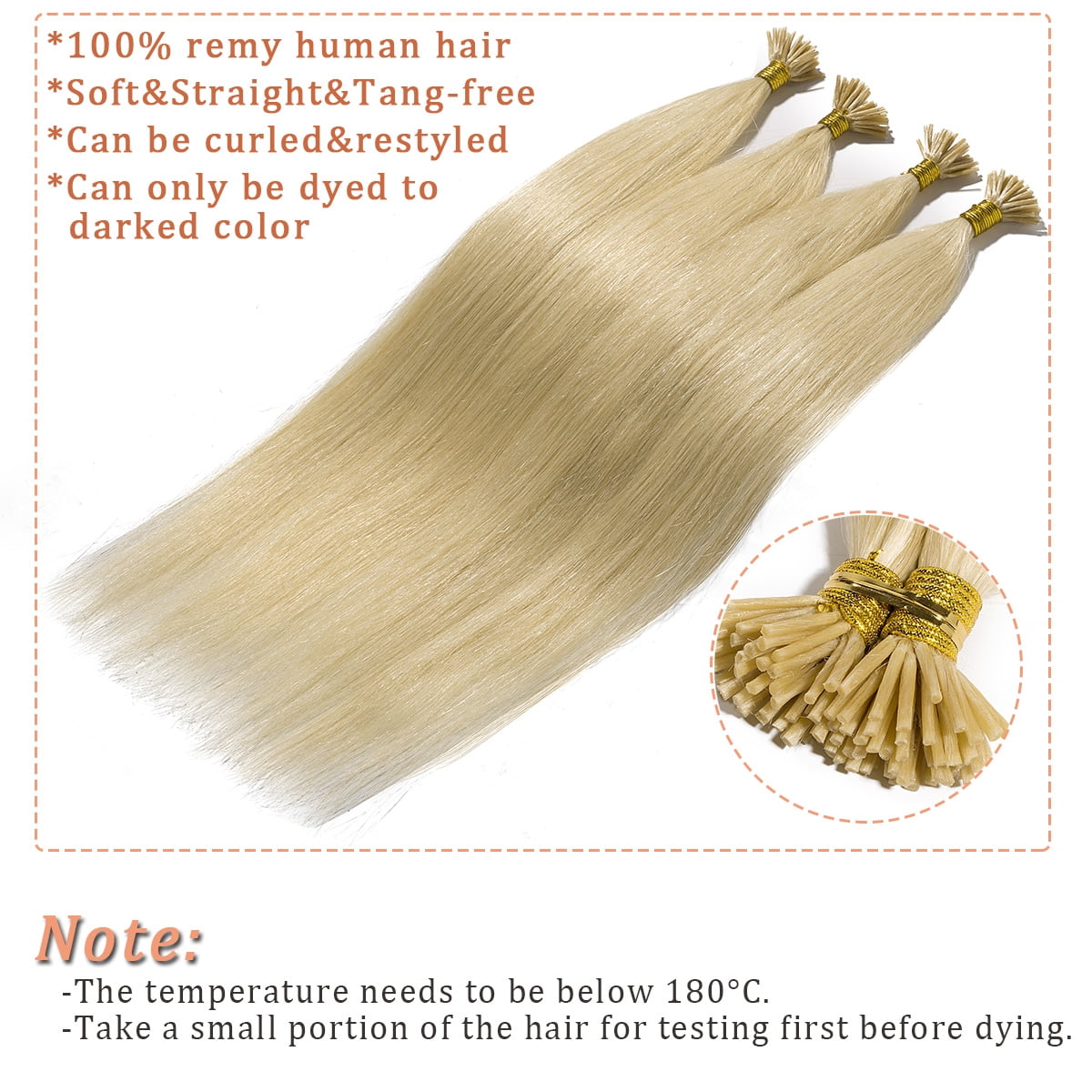 SEGO I Tip Hand-Tied Human Hair Extensions Cold Fusion Off Black 100 Strands Soft Straight Remy Hair Pre Bonded Stick Shoelace Tips