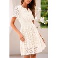 thumbnail image 3 of Wrongduck Women's Hollow Out Lace Dress 2026 Summer V Neck Mini Dress Short Sleeve A Line Vacation Party Outfit, 3 of 16