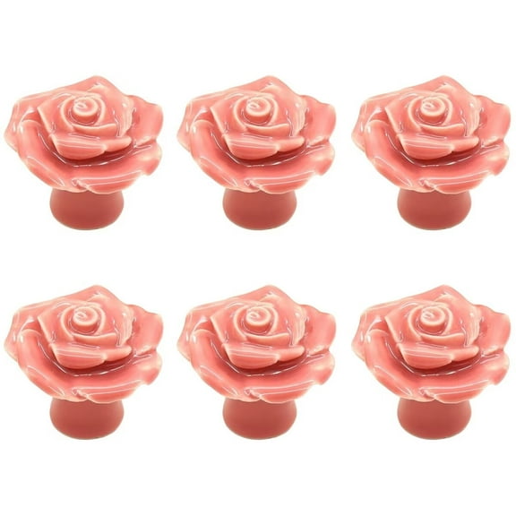 HDJNal Antique Rose Flower Cabinet Knobs, 6pcs Vintage Ceramics Handles Decorative Drawer Handle Knobs for Dresser Cabinet with Mounting Screws (Pink)