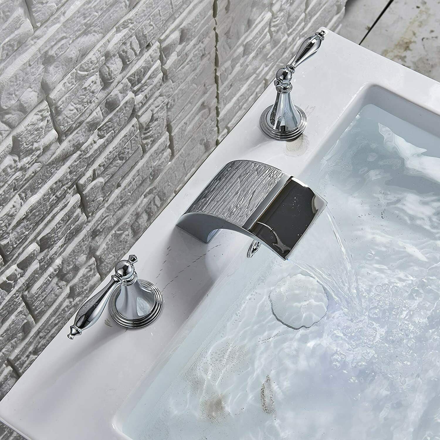 Senlesen Chrome LED Waterfall Basin Sink Faucet 8'' Widespread Mixer Tap