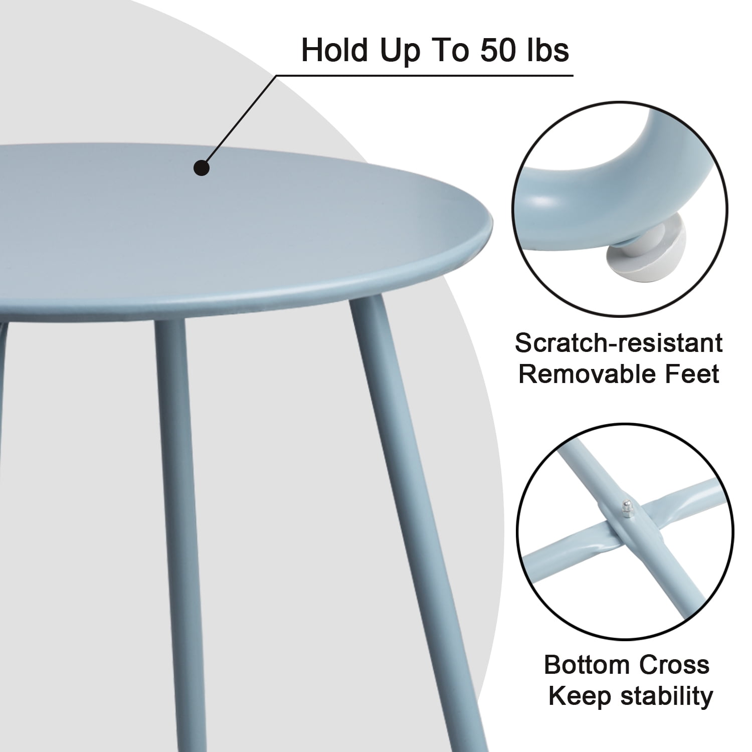 CERBIOR Metal Tray End Table, Round Accent Coffee Side Table, Anti-Rust and Waterproof Outdoor Small Side Table, Indoor Modern Sofa Side Table Bedside Table for Living Room Bedroom Balcony (Blue)