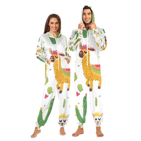 Cactus Sheeps Adult Onesie Pajamas Slim Fit Christmas One Piece Suit Pjs for Women and Men Hooded Zipper
