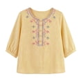 thumbnail image 6 of Women's Embroidered Blouses Summer Round Neck Embroidered Top 3/4 Sleeve Casual Boho Loose Lightweight Daily Shirts by Yigetop Yellow M, 6 of 7