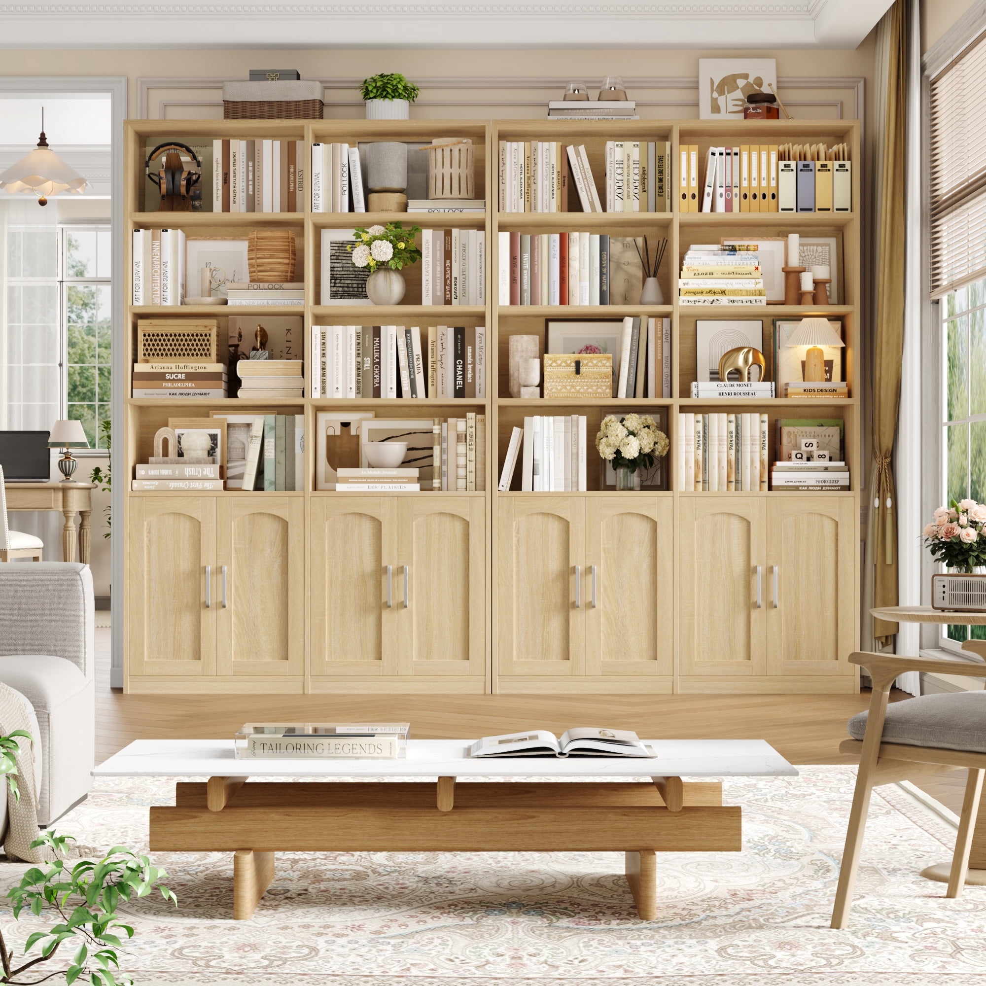 Homfa 73″ Tall Bookcases with Doors, 8 Cubes 6-Tier Double Row Bookshelf, Bookcase for Living Room Home Office, Light Oak
