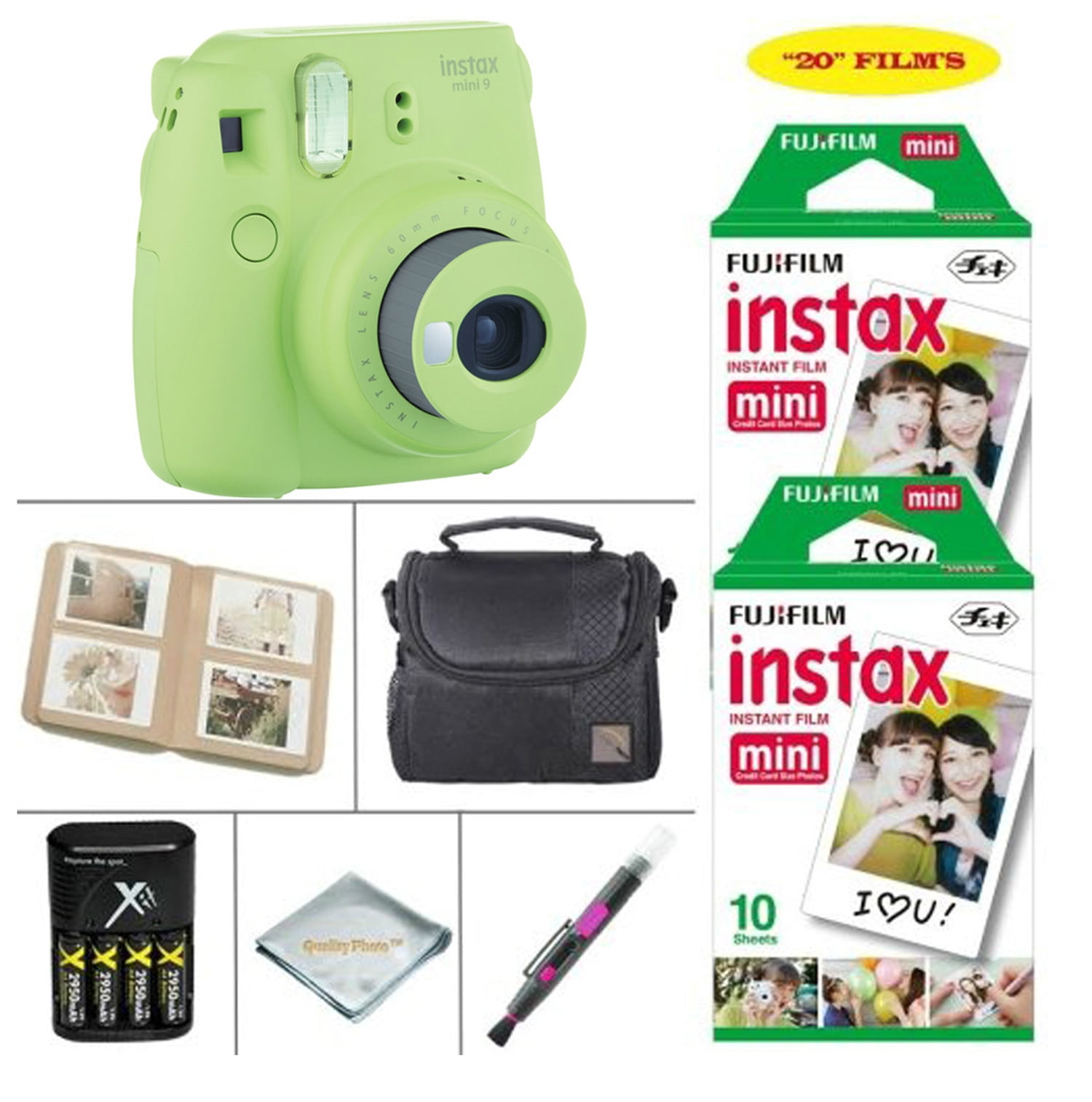 Fujifilm Instax Mini 9 Lime Green Camera + Accessory kit for Fujifilm