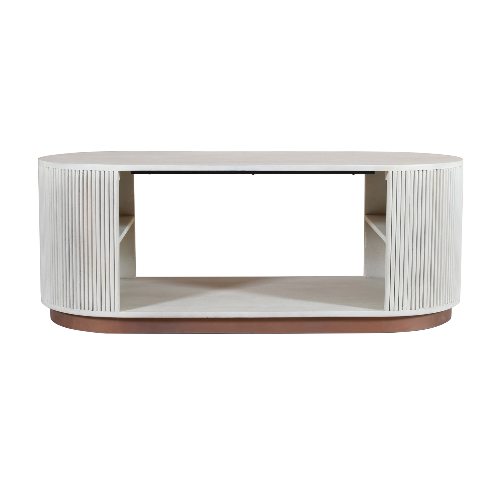 Ox Bay Natalia Mid-Century White Wood Oval Storage Coffee Table