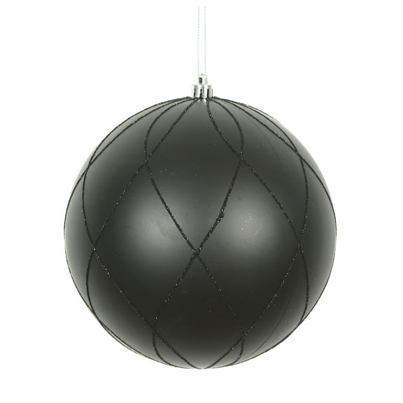 Vickerman 4" Black Matte and Glitter Swirl Ball Ornament, 4 per Box