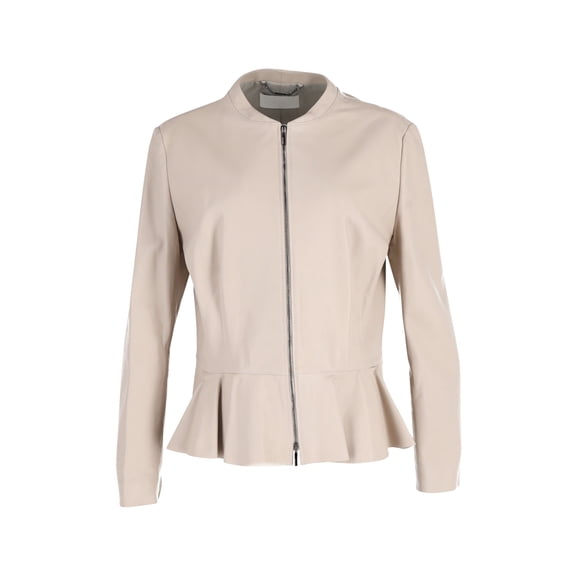 Pre-Owned BOSS Zip Peplum Jacket in Cream Lambskin Leather