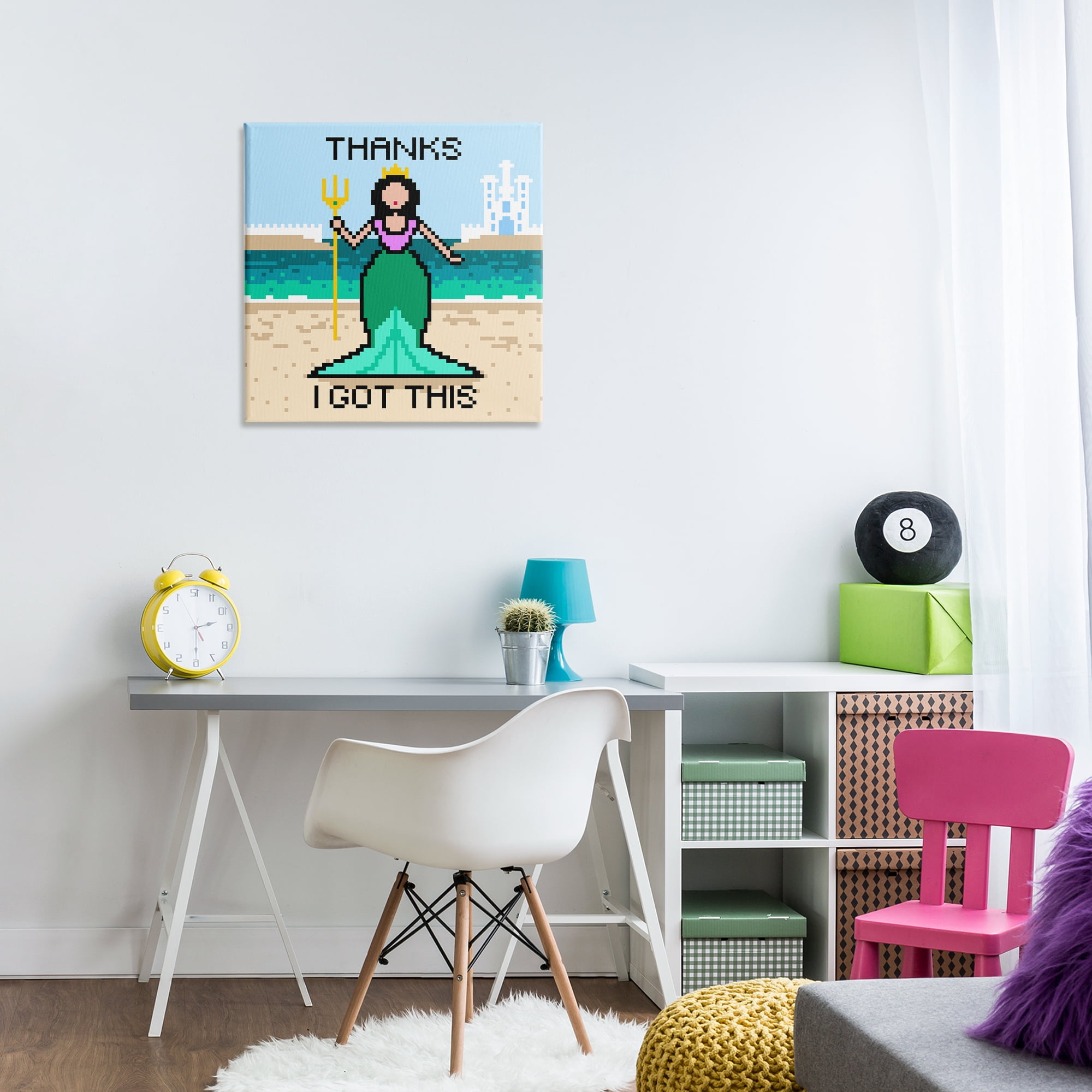 Stupell Industries I Got This Pixel Mermaid People Painting Wrapped Canvas Art Print Wall Art, 24 x 24