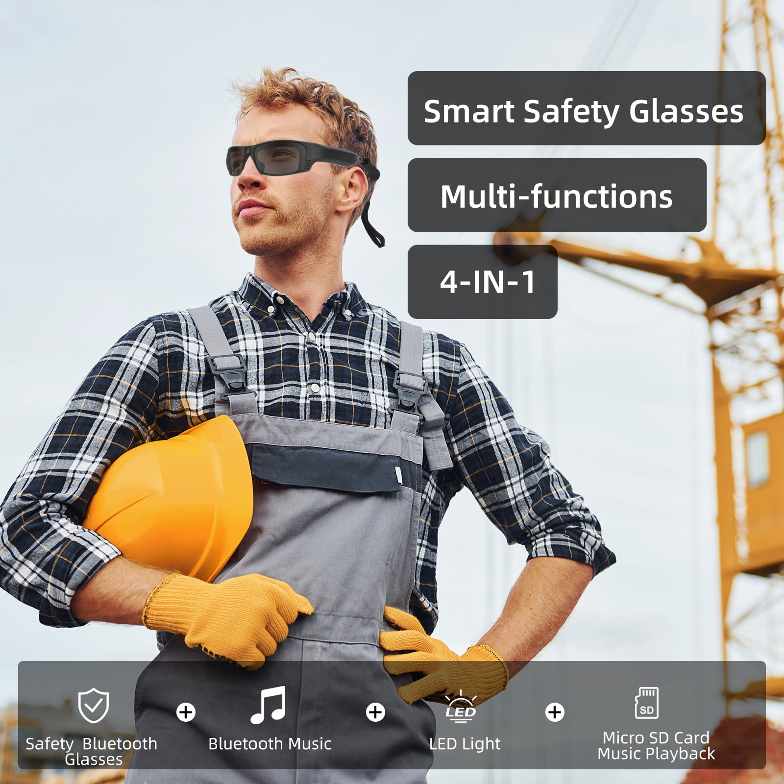 ViView Smart Bluetooth Glasses for Men&Women Ultra Loud Volume,Safety Glasses with Bluetooth Speaker Rechargeable LED Lights,20 Hrs Runtime TR90 Frame ANSI Z87.1