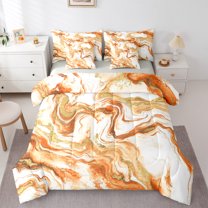 Castle Fairy Abstract Marble 7-Piece Twin Bedding Sets for Boys Girls Children,Gradient Marbling Watercolor Bedding Comforter Set,Gold Metallic Breathable Sheet Sets,Luxury Bedroom Decor
