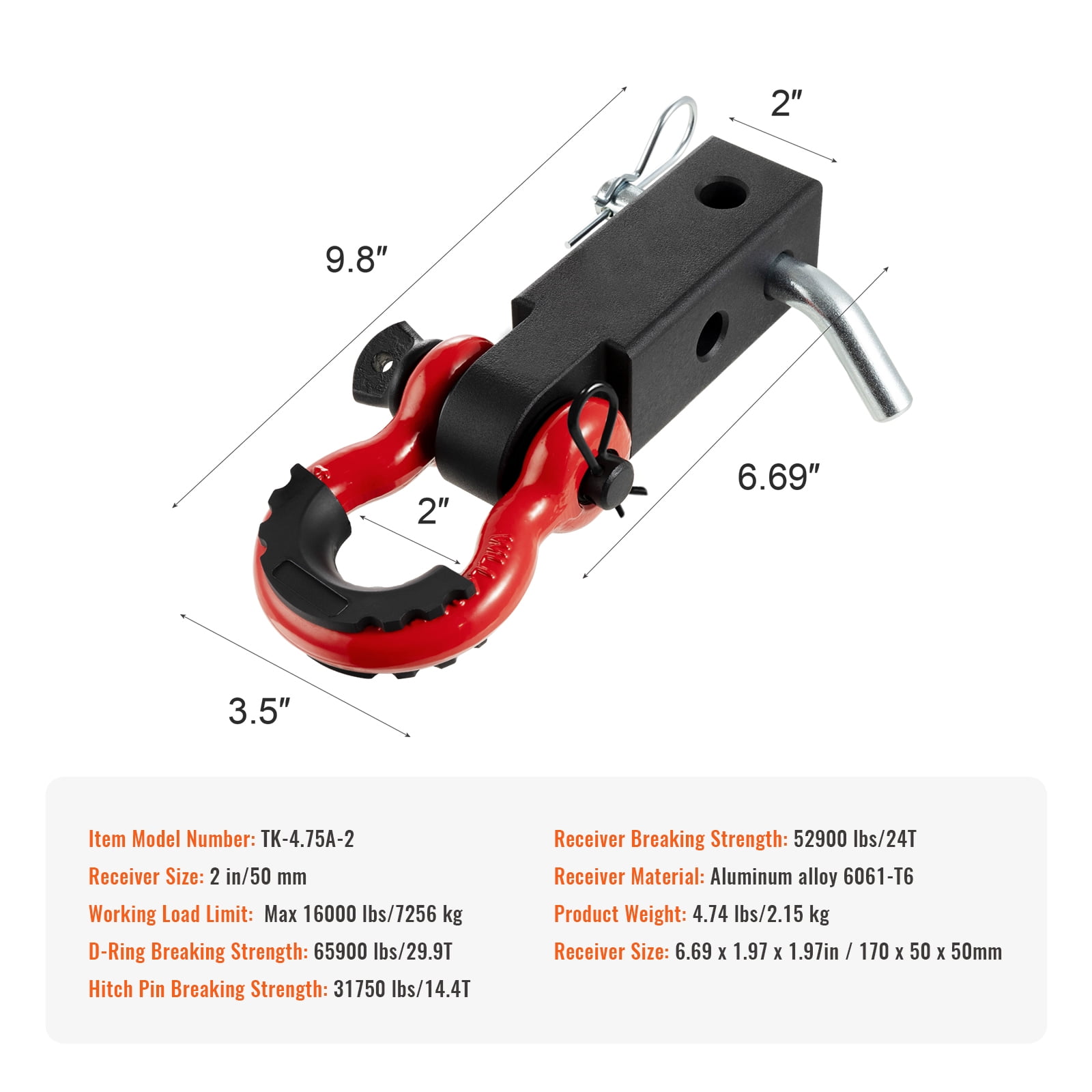KFFKFF Hitch Receiver 2", with a 65900 lbs Capacity, Includes D Ring Shackle & Hitch Lock Pin, Durable Towing Gear for Trucks, Jeeps & Off-Road Recovery, Made of Aluminum Alloy