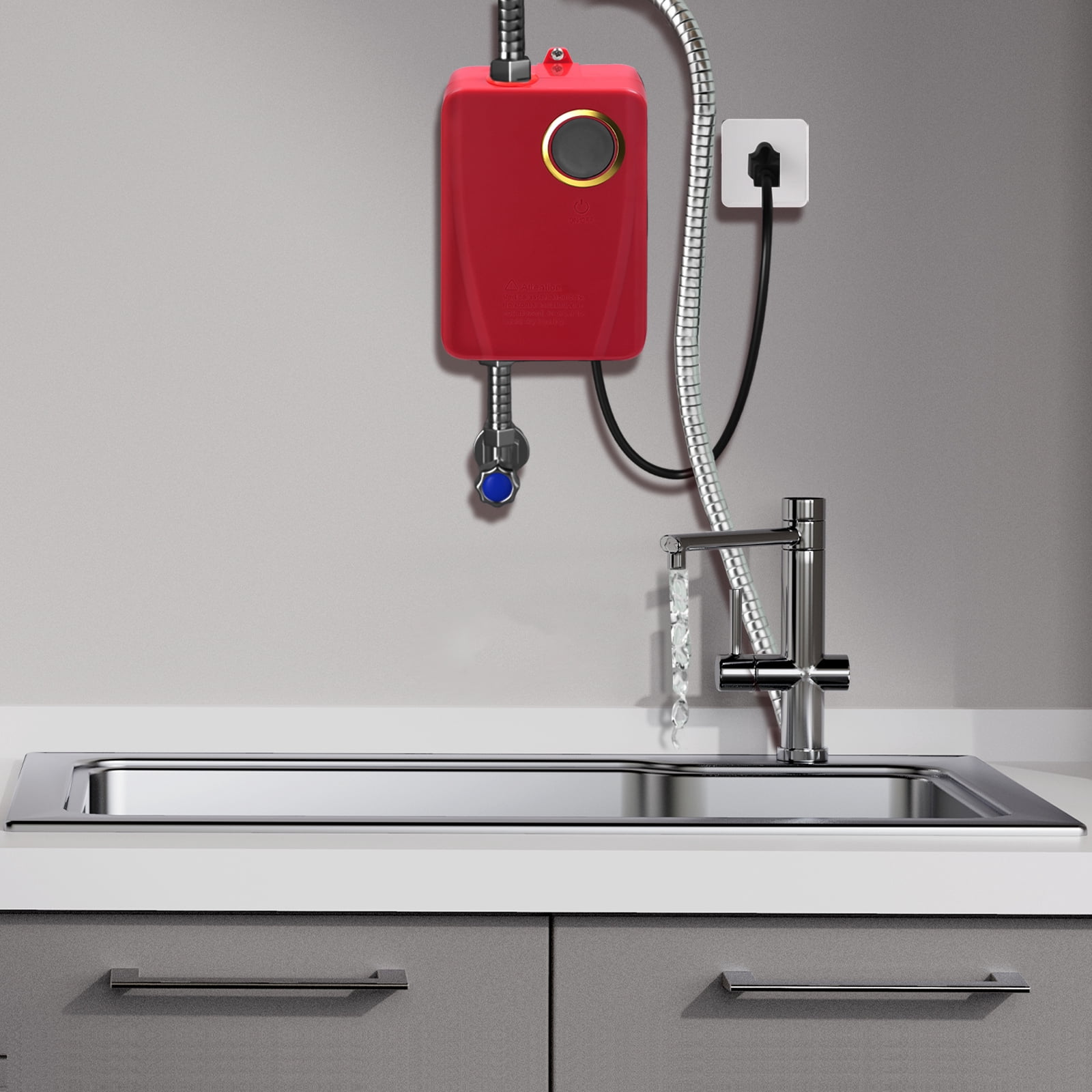Compact Water Heater with 3000W Power, Stainless Steel Liner, Instant Hot Water, Safe with Dry Burning and Over-Temperature Protection, Easy to Install, Space-Saving