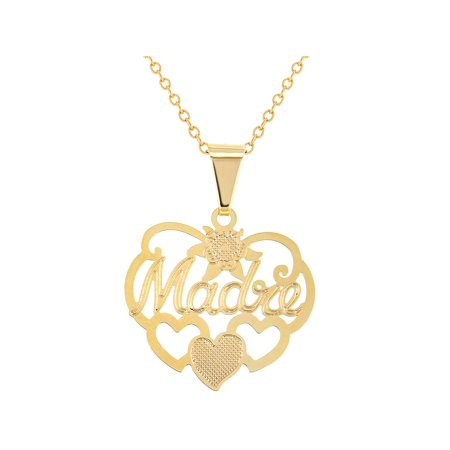 14k Gold Plated Mom Madre Love Heart Family Pendant Necklace 19"