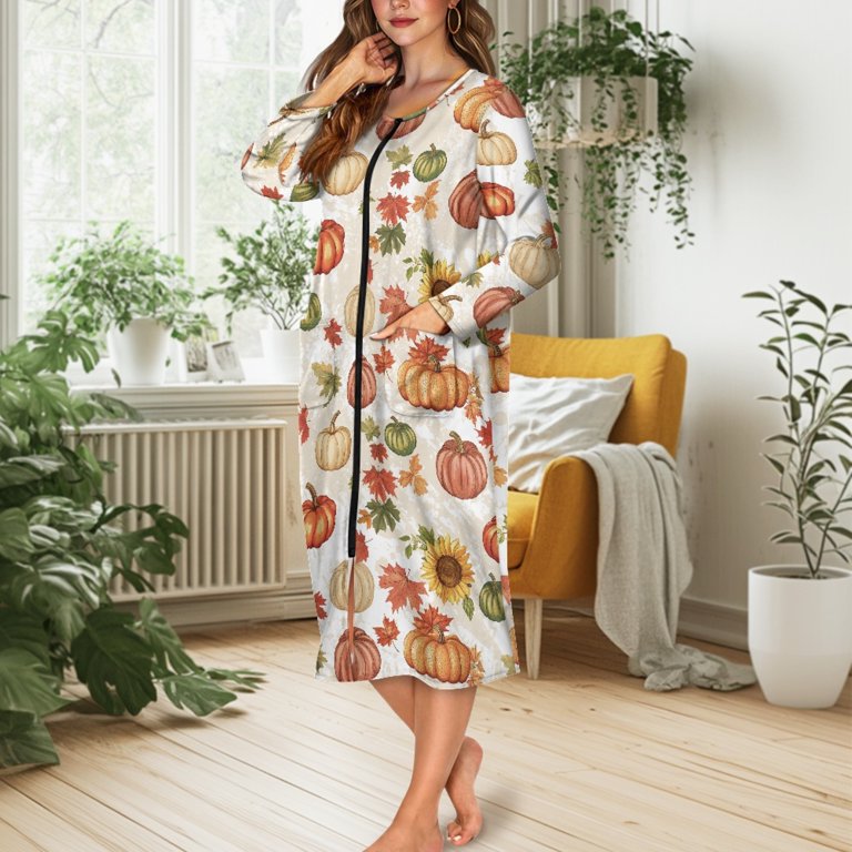 FOR U DESIGNS Pumpkin Maple Leaf Pattern House Dresses for Women Lightweight House Dresses for Older Women Comfortable Woman Zipper Robes Knit Women's Sleepwear Fall Home Decor, 2XL - Walmart.com FOR U DESIGNS Pumpkin Maple Leaf Pattern House Dresses for Women Lightweight House Dresses for Older Women Comfortable Woman Zipper Robes Knit Women's Sleepwear Fall Home Decor, 2XL - Walmart.com