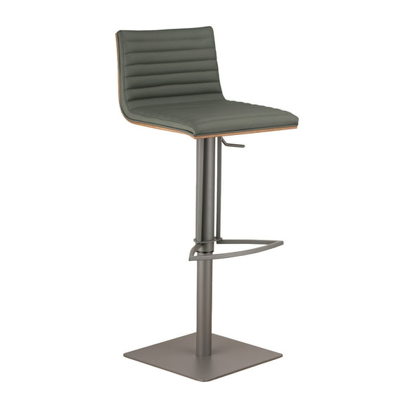 Armen Living Cafe Adjustable Gray Metal Barstool, Gray with Walnut Back