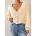 thumbnail image 5 of Women'S Long Sleeve V-Neck Button Down Rib Knit Cropped Cardigan Sweater  L, 5 of 7