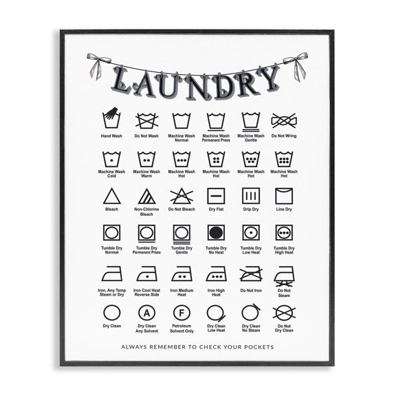 Stupell Industries Shabby Chic Vintage Style Laundry Symbols Black Framed Giclee Art, 11 x 14, by Lettered and Lined