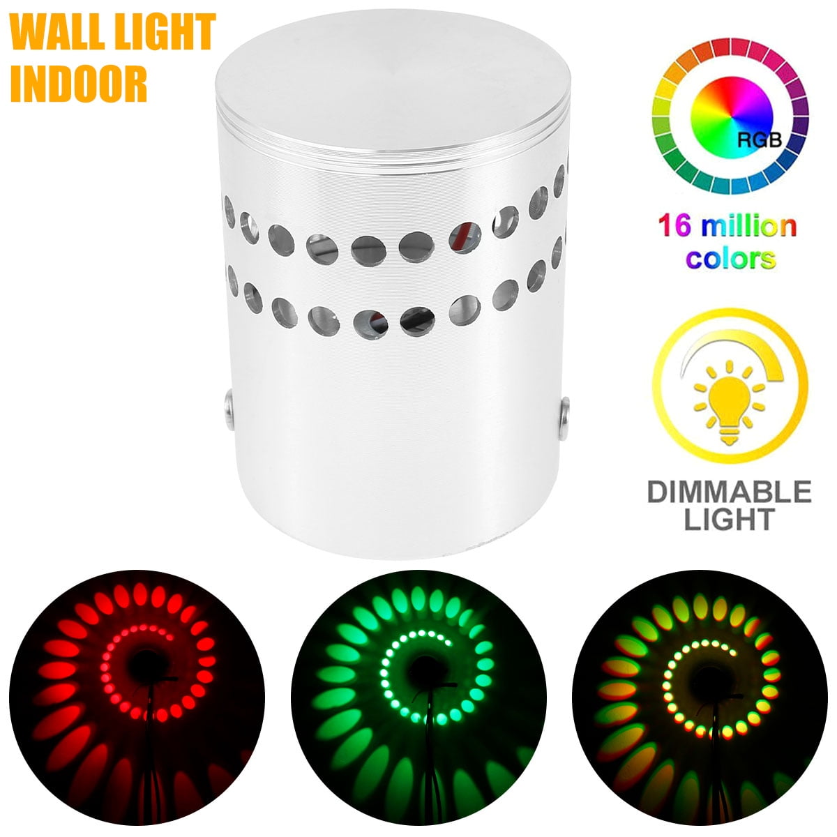 16 Colors Modern 3W LED RGB Spiral Hole Wall Light Sconce Lamp W/Remote Control 